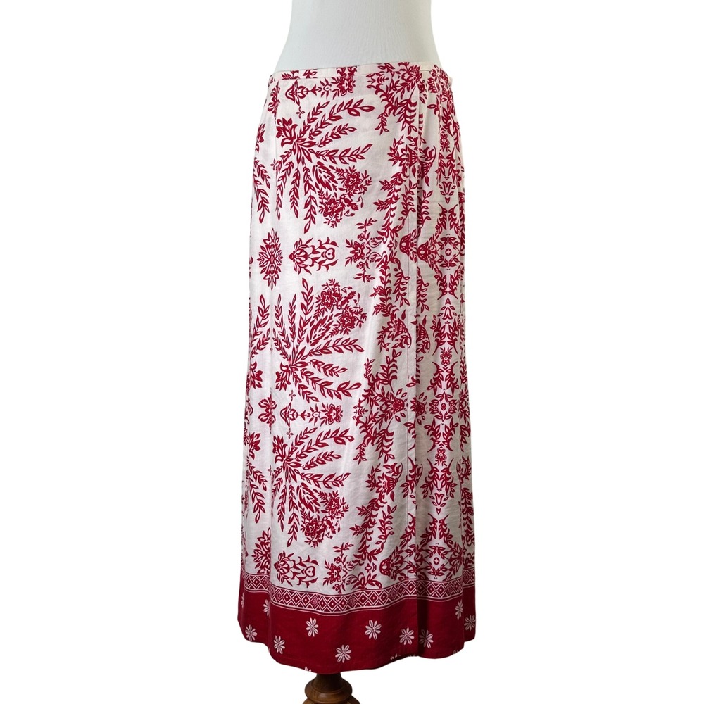 Evan-Picone Casual Red White Floral Linen Blend Maxi Skirt Womens 12